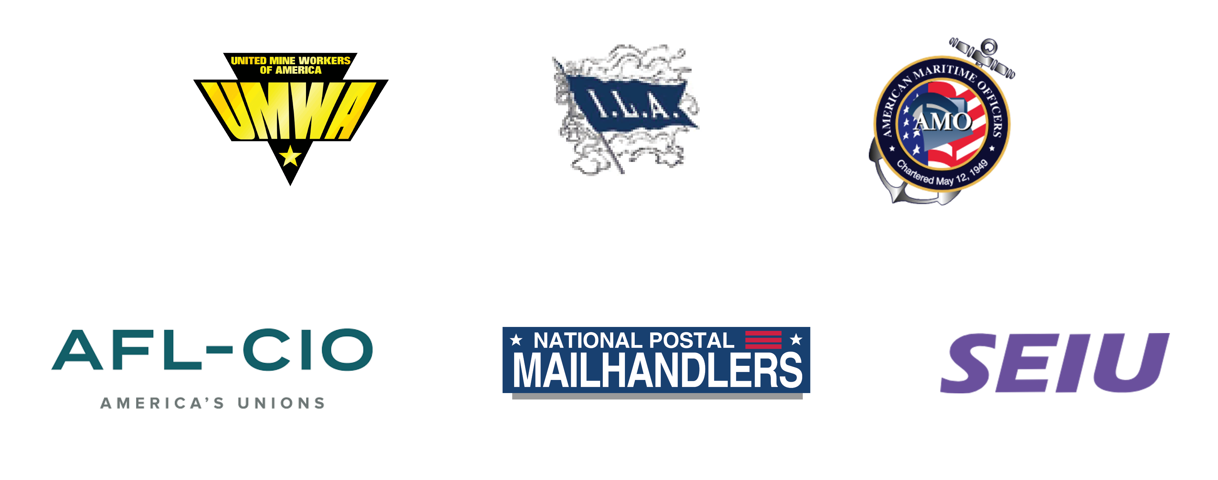 Union logos UMWA ILA AMO AFL-CIO NPMH SEIU